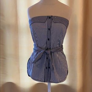 strapless black and white striped top